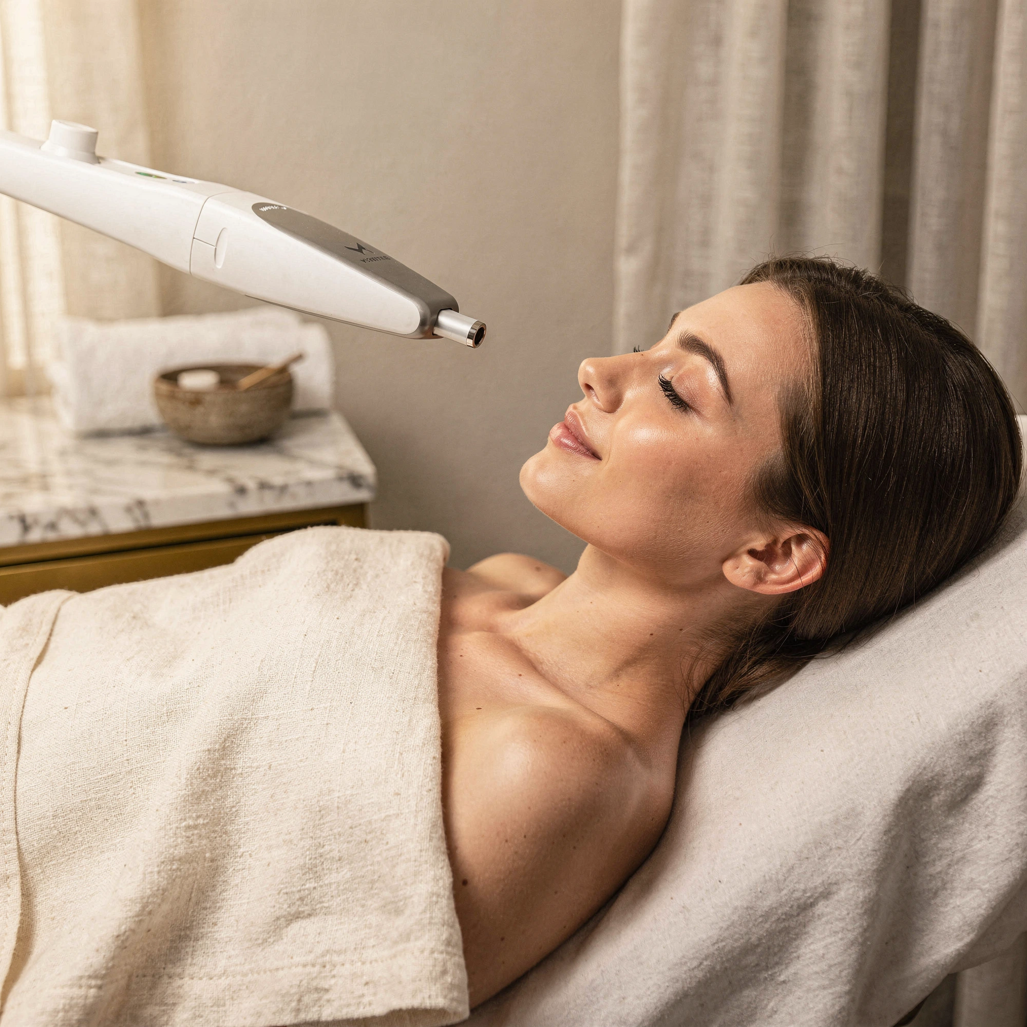 Patient receiving laser skin resurfacing treatment to the face at Natural Beauty Fifth Avenue